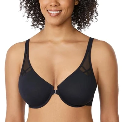 Bild av DELIMIRA Racerback frontstängning För Damer Plus Size Seamless Comfort Bygel bh Svart 80D