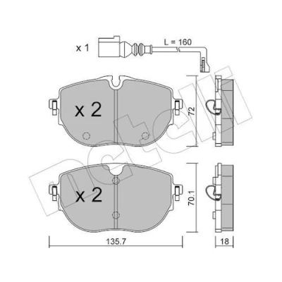 Bild av METELLI 22 1321 0 Jeu de plaquettes frein préparé pour indicateur d&#039;usure VOLKSWAGEN: Multivan 6, Transporter 6 Bus