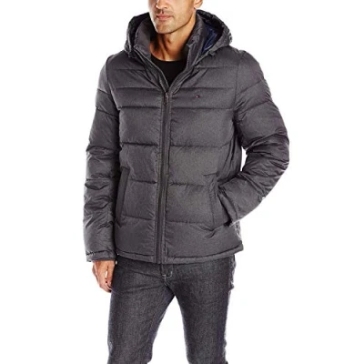 Bild av Hooded Puffer Jacket herr Down Alternative Outerwear Coat Jacket, Heather Charcoal, XXL