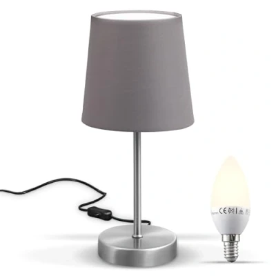 Bild av B.K.Licht I LED bordslampa Stofflampa grå matt nickel E14 sängbordslampa med strömbrytare IP20