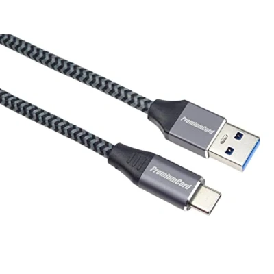 Bild av PremiumCord USB C till 3.0 anslutningskabel 1 m, datakabel SuperSpeed upp 5 Gbit/S, snabbladdning 3 A, 3.1 generation typ kontakt, textilkabel fläta, färg svart, längd m