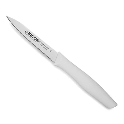 Bild av Arcos 188614 serien nova paring räfflad knivblad nitrum rostfritt stål 100 mm (3,94 tum) handtag polypropylen vit färg, 18/8