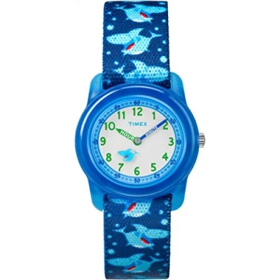 Bild av Timex pojkar tidsmaskiner analog elastisk tygremsklocka, Blå hajar, Modern