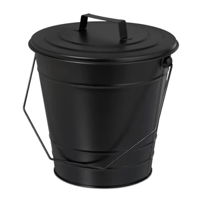 Bild av Relaxdays Askhink med lock, handtag, 7 liter, järn, asktunna för kol och aska, öppen spis, ugn, kolhink, svart