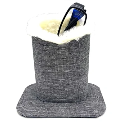 Bild av Spacmirrors KOSTOO glasögonhållare med PU läder sammetsplysch, skyddande stativ fodral för hemmakontor och skola (svart svart sammet), Flax Gray, M