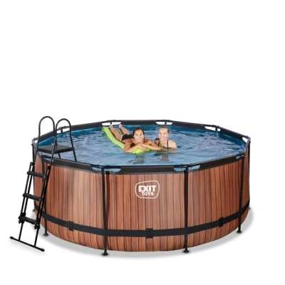 Bild av EXIT Wood pool 360x122cm med sandfilterpump och tak värmepump (Brun)