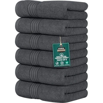 Bild av Utopia Towels 6 stycken lyxiga handdukar, (41 x 71 CM) 100% ringspunnen bomull, lätta och högabsorberande handdukar för badrum, resor, läger, hotell spa (grå)