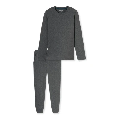 Bild av Schiesser Herrpyjamas lång mjuk flanell modern nattkläder pyjamasset, Mörkgrå gem._181919, 48