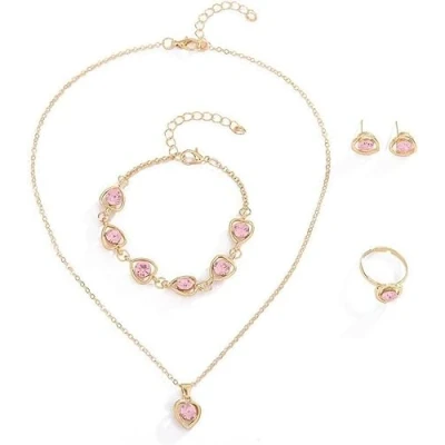 Bild av 4 st Smyckeset Cubic Zirconia Hängsmycke Halsband Örhängen Hjärta Armband &amp; Ring Set Smycken Fester Jul Alla hjärtans dag Gåvor till kvinnor Flickor, Rostfritt stål