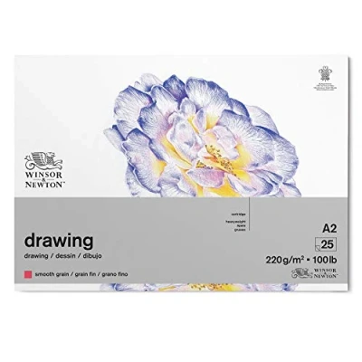 Bild av Winsor &amp; Newton 6689743 ritpapper i block 25 ark A2, 220 g/m², fint kornigt, naturligt vitt, syrafritt arkiverbar kvalitet, åldringsbeständigt för fineliner, bläckpennor, färgpenna