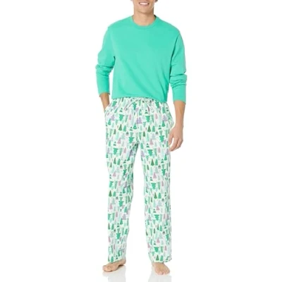 Bild av Amazon Essentials flanellpyjamasset för män (finns i stort och långt), Ecru festligt träd, XX Large
