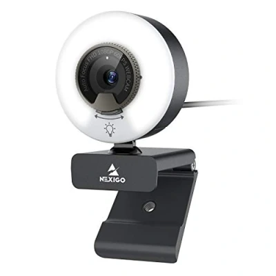 Bild av NexiGo N960E 60FPS autofokus 1080P webbkamera med 2 stereomikrofon, ringljus och skydd, USB kamera för strömning av onlinekurser, kompatibel zoom/Skype/team, PC Mac Laptop Desktop
