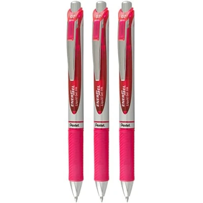 Bild av Pentel EnerGel XM BL77 infällbar bläckpenna med vätska 0,7 mm 54 % återvunnen rosa paket 3