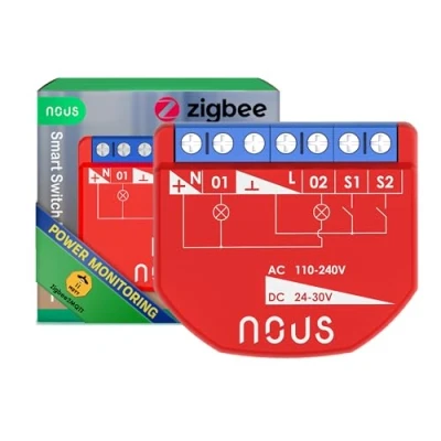 Bild av NOUS ZigBee Smart Switch moduler med effektmätning, 2 kanaler, AC 16A/DC 10A, torrkontakter, 3.0 Hub krävs, kompatibel Alexa, Google Assistant, Home Tuya Life App