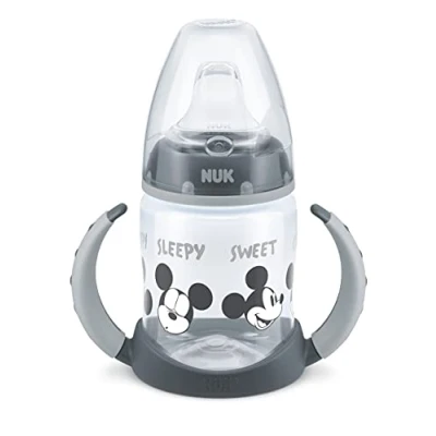 Bild av NUK Disney First Choice Sippy Cup för Elever 618 Månader Temperaturkontroll Läckagesäker Silikonpip Anti kolik ventil BPA fri 150 ml Musse Pigg (Grå)