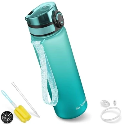 Bild av My Vesperbox, Minny, läckagesäker drickflaska för barn, med sugrör eller sil, 350 ml, 500 750 lätt vattenflaska i titan, BPA fri, dagis, skola (blåturkos, ml)