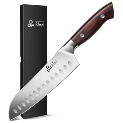 Bild av DDF iohEF Kökskniv 7 tums kockkniv Professionell Santoku kniv, japansk rostfritt stål Ultra skarp matlagningskniv med ergonomiskt handtag för att hacka grönsaker och matlagning