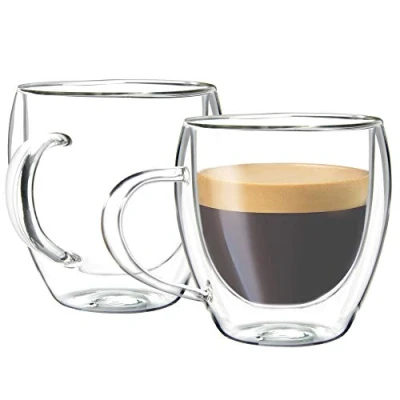 Bild av Youngever 2 pack 160 ml espressomuggar i glas, dubbelvägg termoisolerade glaskaffekoppar, glas kaffemuggar (hög)