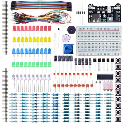 Bild av ELEGOO Elektronic Fun Kit Breadboard kabel motstånd kondensator LED potentiometer för elektronikinlärningssats, kompatibel med Arduino IDE, UNO R3, MEGA, etc