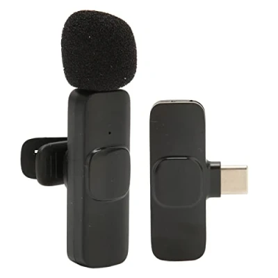 Bild av Trådlös Lavalier mikrofon, Automatisk Parning Typ C Mini Lapel mikrofon för Telefon, PC, Surfplatta, Videoinspelning, Intervju