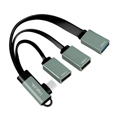 Bild av LogiLink UA0361 USB C™ (USB 3.1 Gen1 till 5 Gbps) Hub med 90 vinklad kontakt 2 x 2.0 (typ A uttag) 1 3.0