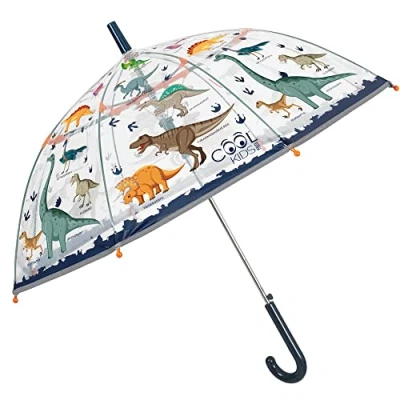 Bild av PERLETTI Transparent Paraply med Dinosaurier Pojkar 4 5 6 År Automatisk Öppning Promenadparaply Kupolstruktur Reflexdetaljer för Barn Vindtät Pojke Diameter 74 cm (Dinosaurier)