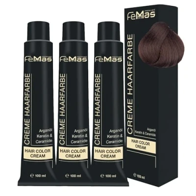 Bild av FemMas hårfärg mellanblond choklad intensiv 7,99 I professionell kräm blond med närande arganolja, keratin och ceramider som permanent eller nyans, 3 x 100 ml