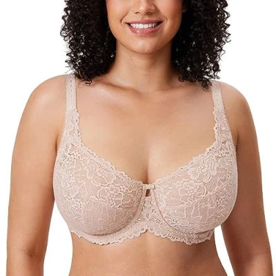 Bild av DELIMIRA Kvinnors Plus Size Minimizer BH Full täckning Lace Unfodred Underwire B K koppar Beige 85F