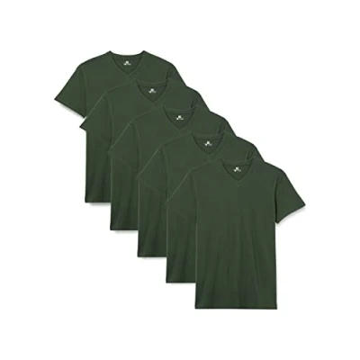Bild av Lower East T shirt med V ringning i 100 % bomull, Herr, Mörkgrön (5 pack), 3XL