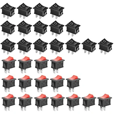 Bild av GTIWUNG 32 st på/av vippströmbrytare, mini båtbrytare 10 A/125 V 6 A/250 V, 2 stift vippströmbrytare för bil, båt, hushållsapparater, röd och svart