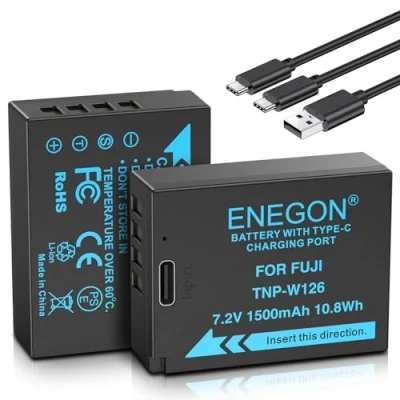 Bild av ENEGON NP W126/W126S USB C direktladdning ersättningsbatterier 1 500 mAh (förpackning med 2) 2 i laddningskabel för Fujifilm och Fuji FinePix HS30EXR HS35EXR HS50EXR