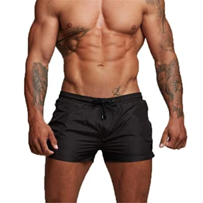 Bild av Badbyxor för män, snabbtorkande med justerbar dragsko, boxerbadkläder stranden, dragkedjeficka, B_svart, M