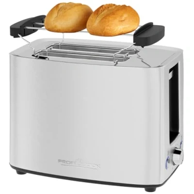 Bild av Proficook 2 fack brödrost i rostfritt stål PC TA1279, extra breda spår 40 mm, avfrostningsfunktion, justerbar brunningsnivå, smullåda, 700 850 W