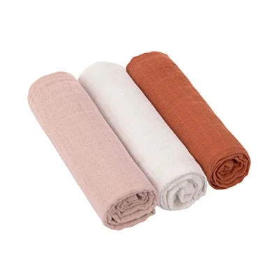 Bild av Casual Baby skötfilt spottfilt mullduk set om 3 bomull 85 x cm/swaddle &amp; burp blanket L rosa/milky/rost