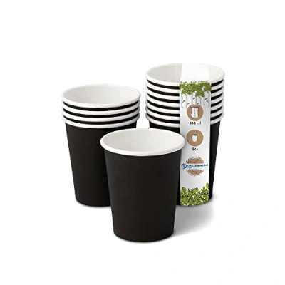 Bild av GREENBOX Ekologisk pappersmugg I Engångsservis dryckesmugg komposterbara och biologiskt nedbrytbara muggar svart, otryckta, miljövänliga kaffemuggar 50 st 200 ml 8 oz