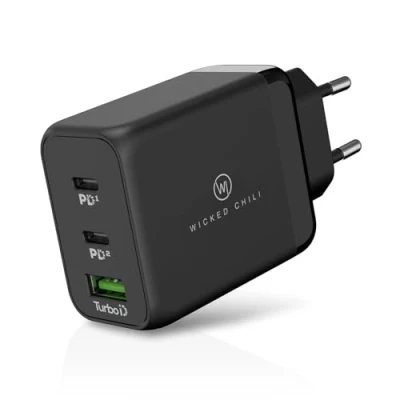 Bild av Wicked Chili 65 W GaN II USB C laddare kompatibel med MacBook Pro, Air, iPad, iPhone 14 13 12 11 Apple Watch Ultra QC 4.0 Power Delivery PPS snabbladdningsströmförsörjning (2 x typ PD/1 A)