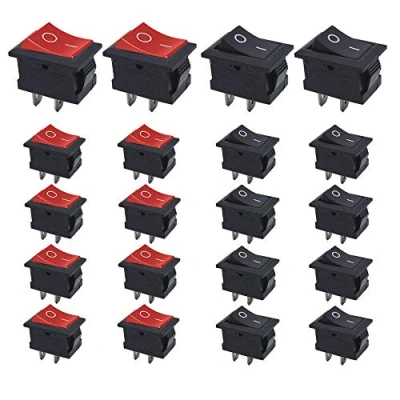 Bild av Senven 20 st på/av vippströmbrytare, 2 takts mini båt vippbrytare bilomkopplare AC 6A/250 V, 10 A/125 elektronisk knapp för bil, båt, hushållsapparater (röd + svart +10)