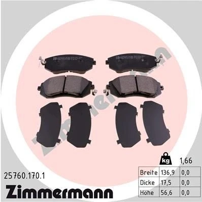 Bild av ZIMMERMANN 25760.170.1 Jeu de plaquettes frein avec indicateur d&#039;usure la photo correspond au contenu livraison SUBARU: Legacy 5 Limousine