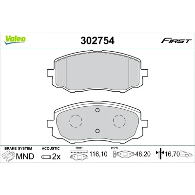 Bild av VALEO 302754 Jeu de plaquettes frein Essieu avant contact signal d&#039;usure inclus avec tôle anti bruit HYUNDAI: i20 I 3/5 portes