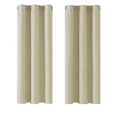 Bild av Deconovo Mörkläggningsgardiner, ogenomskinliga gardiner med öljetter, termogardin köldskydd, värmeskydd, tjock termisk gardin, 138 x 107 cm (längd bredd), beige, set om 2