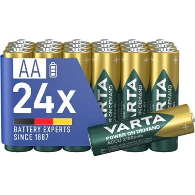 Bild av VARTA Batterier AA, uppladdningsbar, paket med 24, Recharge Accu Power on Demand, laddningsbart batteri, 2100 mAh Ni MH, ingen minneseffekt, förladdade, redo att använda