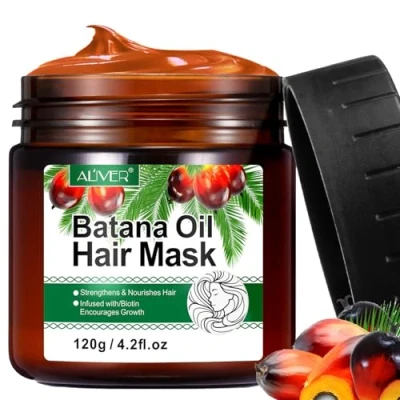 Bild av Batana olja hårmask för hårväxt, 100 % naturlig hårväxtsolja, vild organisk förhindrar håravfall och hjälper till med frizz, kluvna toppar, textur glans män kvinnor