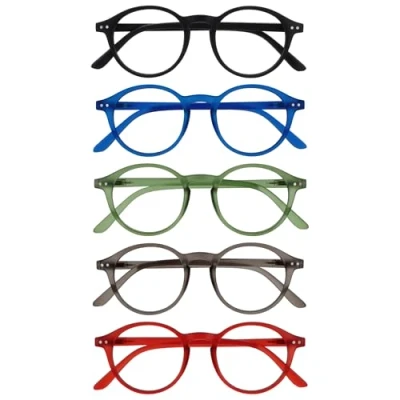 Bild av OPULIZE REY läsglasögon 5 pack retro rund ram matt svart, blå, grön, grå, röd herr dam fjädergångjärn RRRR56 1367Z 3,00