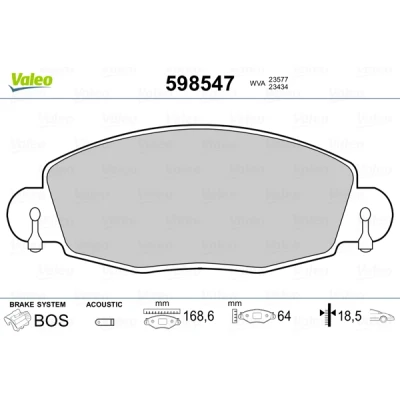 Bild av VALEO 598547 Jeu de plaquettes frein Essieu avant contact signal d&#039;usure inclus sans tôle anti bruit FORD: FIESTA 6, Transit Mk5 Van