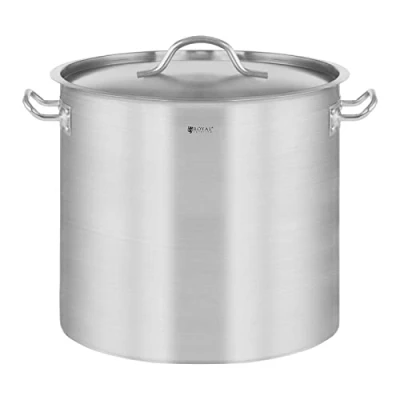 Bild av Royal Catering induktionsgryta med lock RCST 25E3 (25 L, rostfritt stål, hällfälg, för induktion, gas och elektrisk andra matlagningsplattor)
