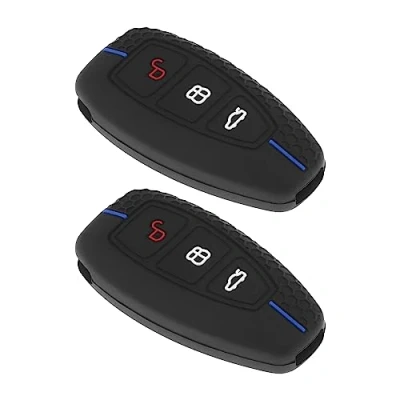 Bild av Be In Your Mind 2 st 3 knappar bilnyckelfodral ersättning kompatibel med Ford Focus MK2/MK3/MK4 silikon nyckelbricka fodral svart blå rand