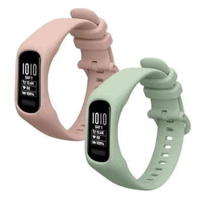 Bild av kwmobile Armband kompatibelt med Garmin vivosmart 5/smart 5 rem 2 x flexibla silikonband justerbar storlek, rosa/grågrön, L