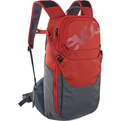 Bild av EVOC RIDE 12 Protector cykelryggsäck, trekkingryggsäck för stigar och vardaglig användning (AIR PAD ryggvaddering, hjälmhållare, ryggsäck med 2 l vätskeblåsa), Chili Red/Carbon Grey