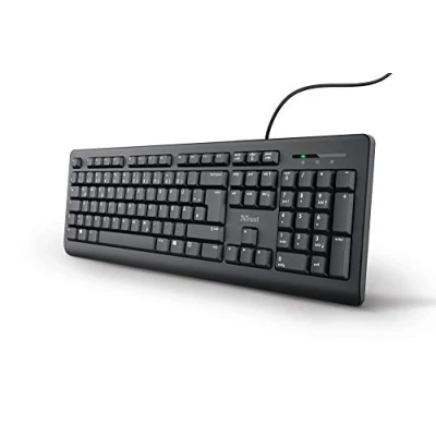 Bild av Trust Taro trådbundet tangentbord tysk QWERTZ layout, tysta knappar, stänksäker, USB kontakt, ergonomisk, 1,8 m kabellängd, PC/bärbar dator, Windows/macOS svart