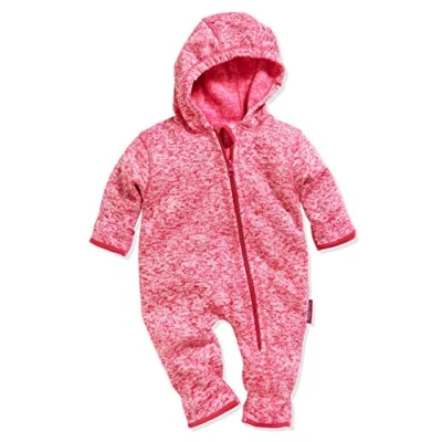 Bild av Playshoes Baby fleece overall, andningsbar unisex jumpsuit för pojkar och flickor med lång dragkedja huva, färgad kontrasterande, rosa stickad fleece, 68